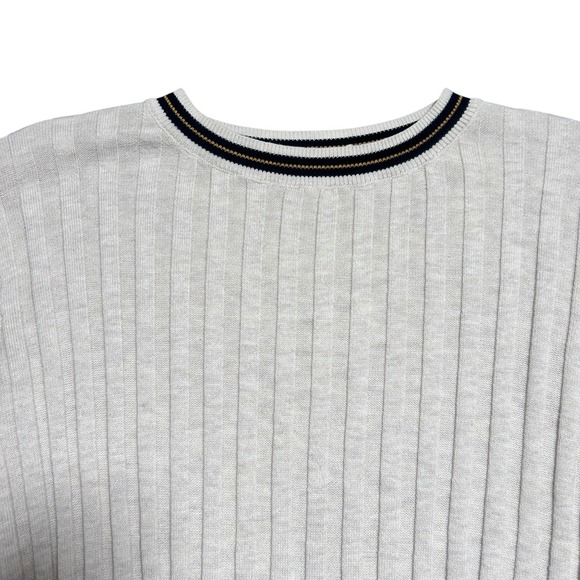 Women's Y2K Ribbed Knit Top L Retro Sporty Preppy Short Sleeve Pullover Sweater - Picture 5 of 11